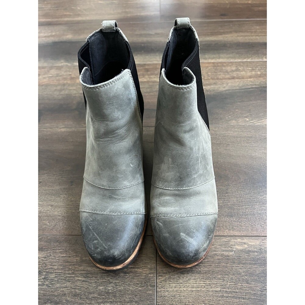 Sorel Lea Wedge NL2704-089 Gray Leather Ankle Booties Boots Size 8 Heel